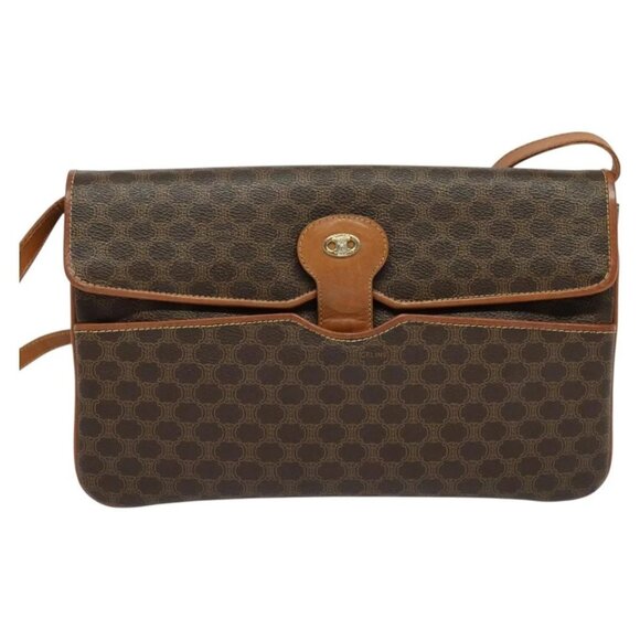 CELINE Macadam Canvas Shoulder Bag PVC Brown Gold Auth - Picture 2 of 16